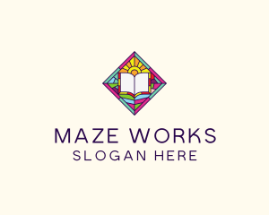 Religious Book Stained Glass logo design