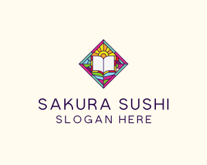 Religious Book Stained Glass logo design