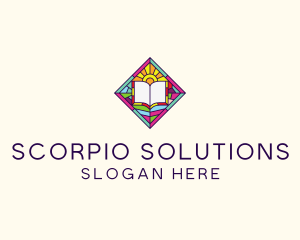 Religious Book Stained Glass logo design