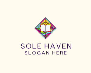 Religious Book Stained Glass logo design