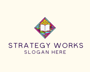 Religious Book Stained Glass logo design