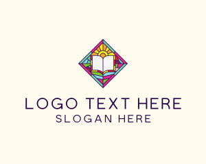 Priest - Religious Book Stained Glass logo design