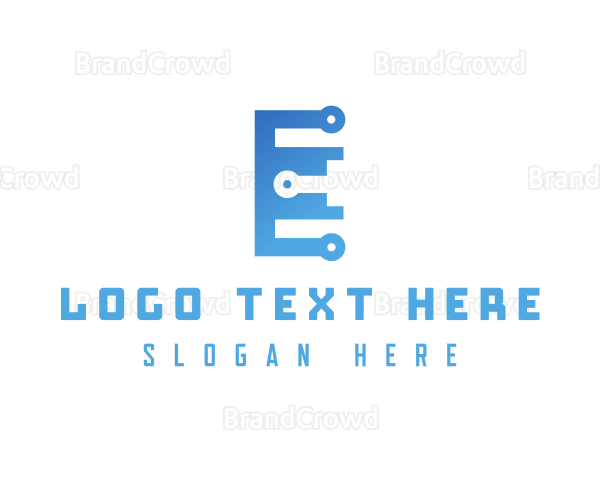 Blue Circuit Letter E Logo