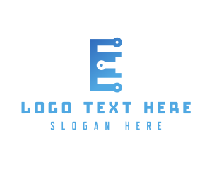Online - Blue Circuit Letter E logo design