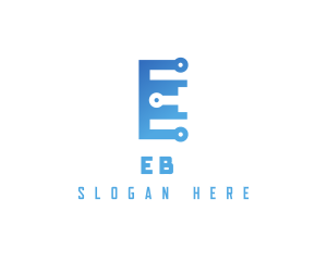 Blue Circuit Letter E logo design