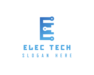 Blue Circuit Letter E logo design