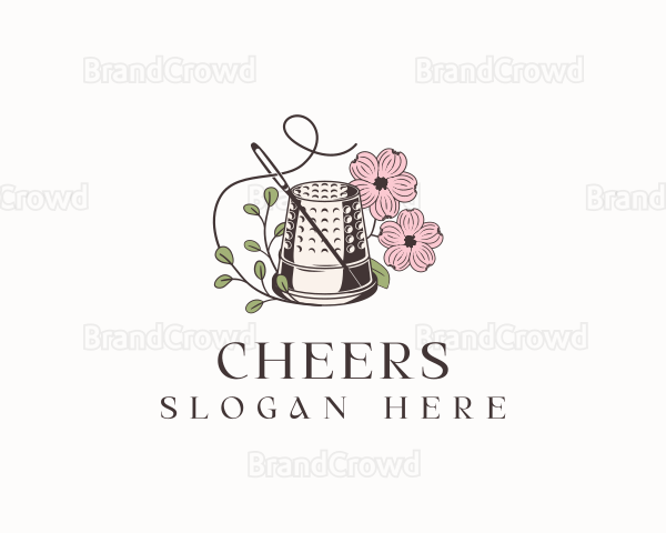 Floral Thimble Needle Sewing Logo
