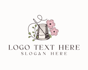 Needle - Floral Thimble Needle Sewing logo design