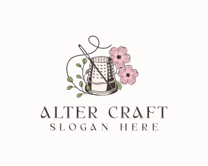 Floral Thimble Needle Sewing logo design