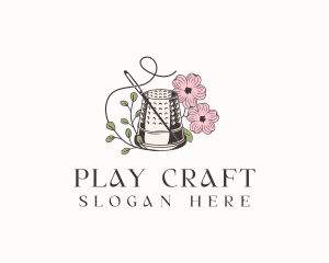 Floral Thimble Needle Sewing logo design