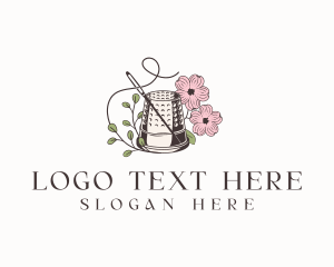 Sewing - Floral Thimble Needle Sewing logo design