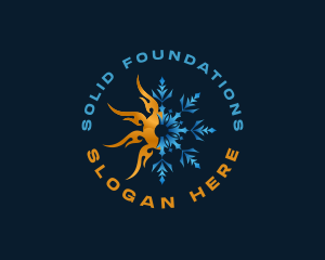Solar - Fire Snowflake Temperature HVAC logo design