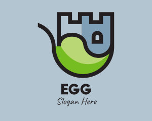 House Hunting - Eco Leaf Castle Tower logo design