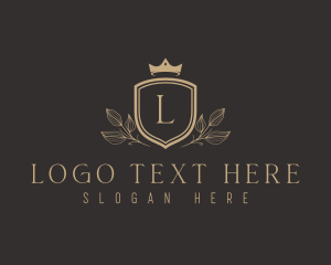 Shield - Elegant Crown Leaf Crest logo design