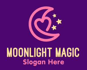 Nighttime - Pink Heart Night logo design