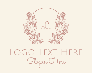 Pigeon - Decorative Bird Flower Wreath logo design