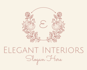 Decorative Bird Flower Wreath logo design