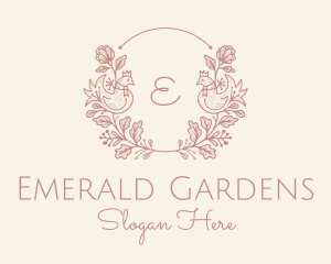 Decorative Bird Flower Wreath logo design