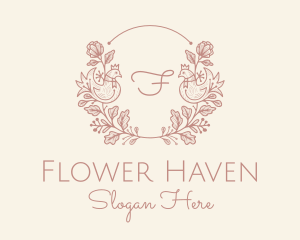 Decorative Bird Flower Wreath logo design