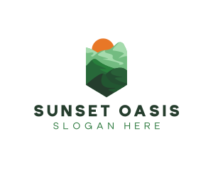 Mountain Trekking Sunset logo design