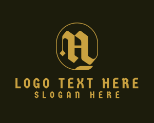 Distillery - Golden Gothic Typography Letter M logo design