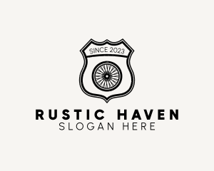 Rustic Bicycle Wheel Shield logo design