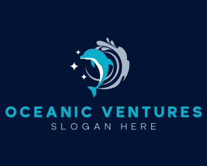 Dolphin Splash Wave logo design