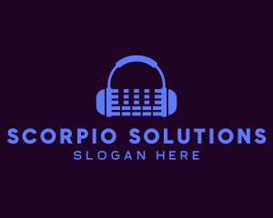 Purple Audio Mixing Headphones logo design