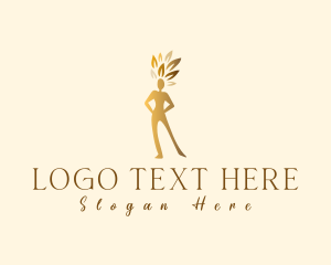 Beauty - Gold Woman Tree logo design