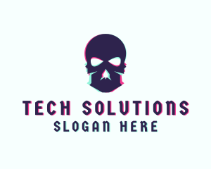 Techno - Glitch Skeleton Skull logo design