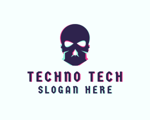 Techno - Glitch Skeleton Skull logo design