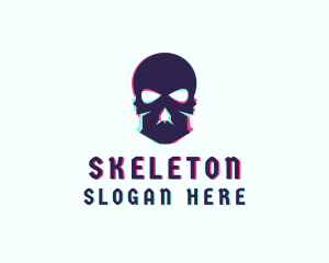 Static Motion - Glitch Skeleton Skull logo design