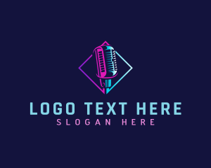 Streaming - Microphone Broadcast Podcast logo design