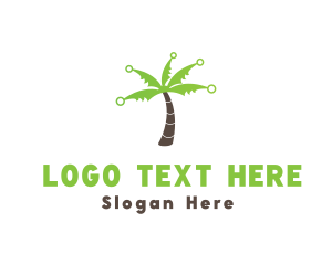 Green Leaf - Electric Palm Circuit logo design