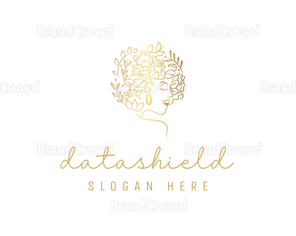 Gold Wellness Flower Woman Logo