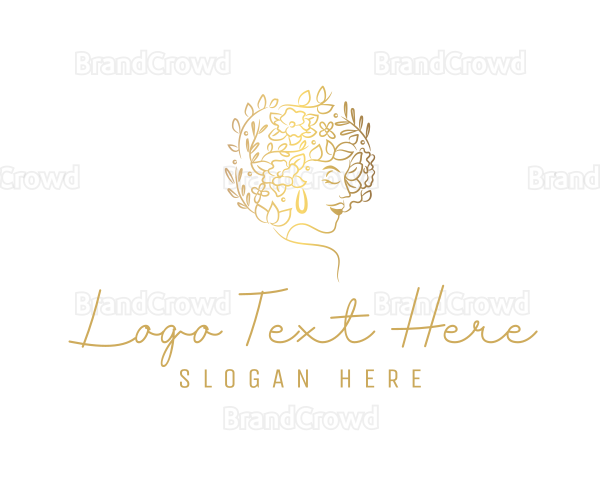 Gold Wellness Flower Woman Logo