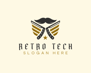 Mustache Razor Grooming logo design