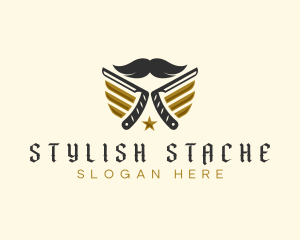 Mustache Razor Grooming logo design