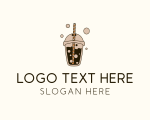 Boba Tea - Brown Boba Milk Tea logo design