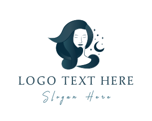 Hair Product - Woman Moon Star logo design