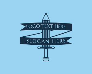 Blue - Pencil Scroll Sword logo design