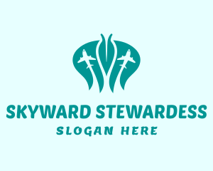 Stewardess - Leaf Airplane Travel logo design