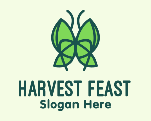 Green Leaf Butterfly logo design