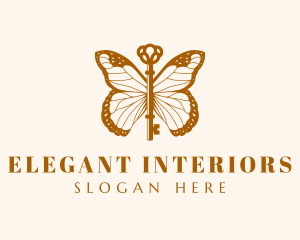 Gold Elegant Butterfly Key logo design