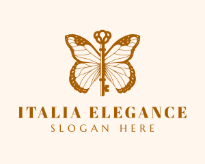 Gold Elegant Butterfly Key logo design