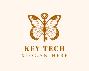 Gold Elegant Butterfly Key logo design