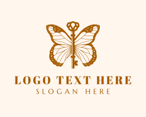 Key - Gold Elegant Butterfly Key logo design