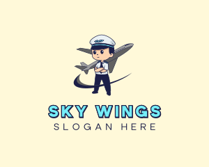 Airplane Travel Pilot Mascot logo design