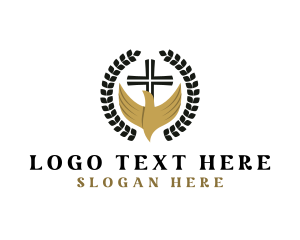 Cross - Cross Dove Wreath logo design