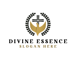 Sacred - Cross Dove Wreath logo design